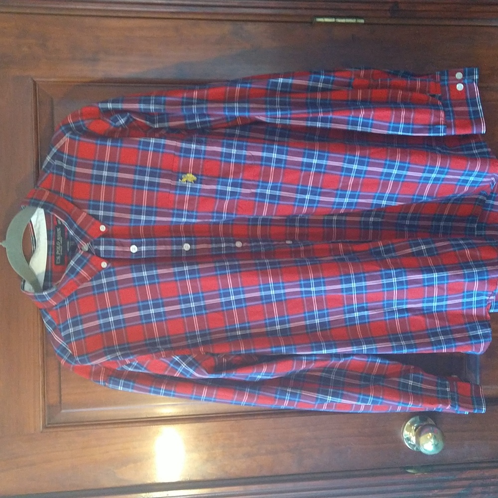 Men’s U.S. Polo Assn. Red and Blue Plaid Casual Button Down Shirt XXL